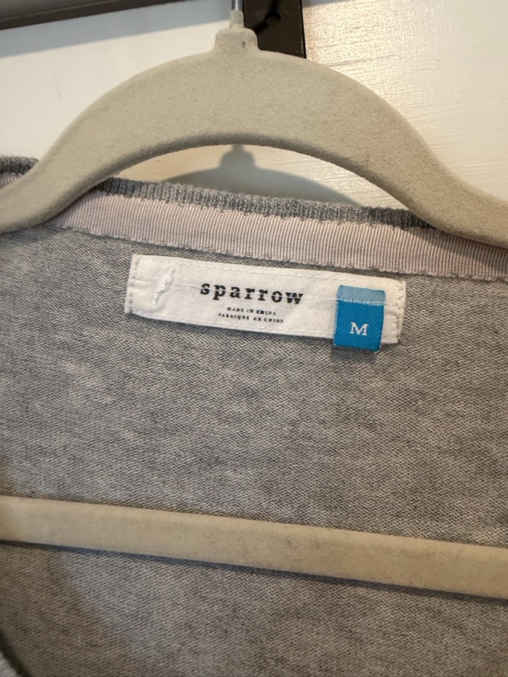 sparrow Light Gray Knit Cardigan with Subtle Pink Trim Anthropologie - Picture 3 of 4